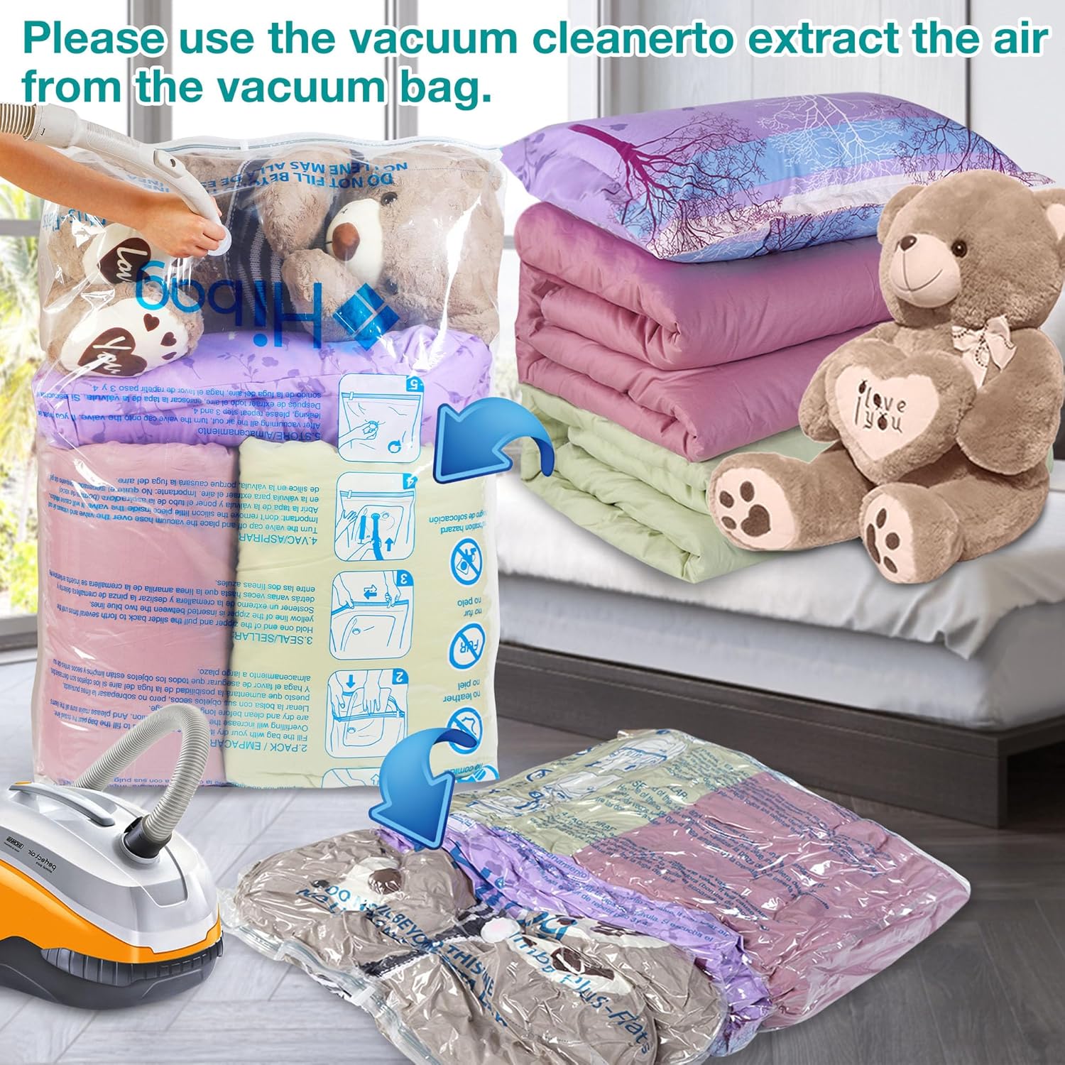 Skiennix XXL Jumbo Vacuum Storage Bags - 47''X35'' Space Saver for Blankets & Comforters (4 Pack)