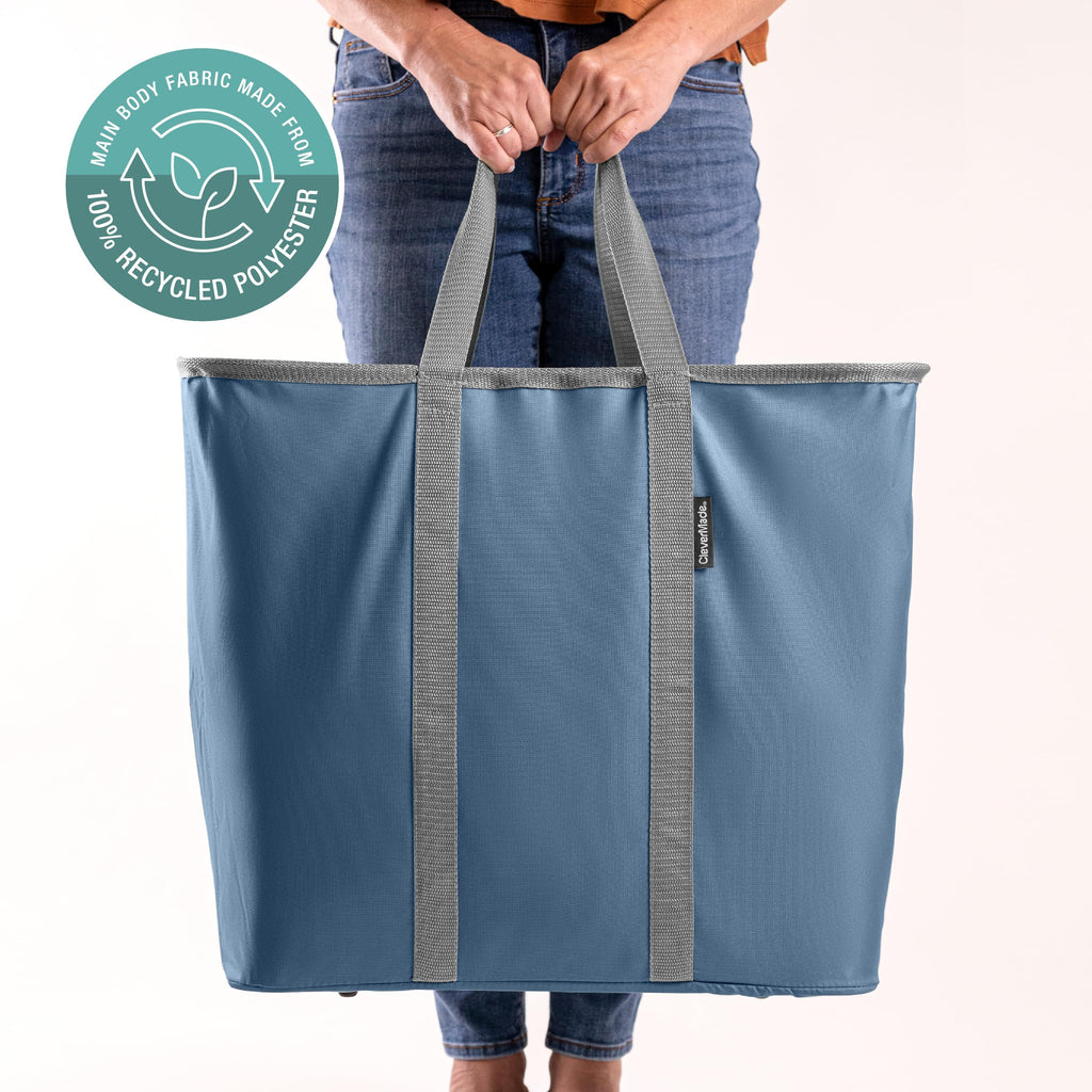 CleverMade Collapsible Laundry Caddy – Foldable Laundry Hamper & Tote, XXL 64L Pop-Up Laundry Basket with Handles, Space-Saving Laundry Organizer for Home, Dorm, Closet & Travel, 2 Pack - Denim Gray