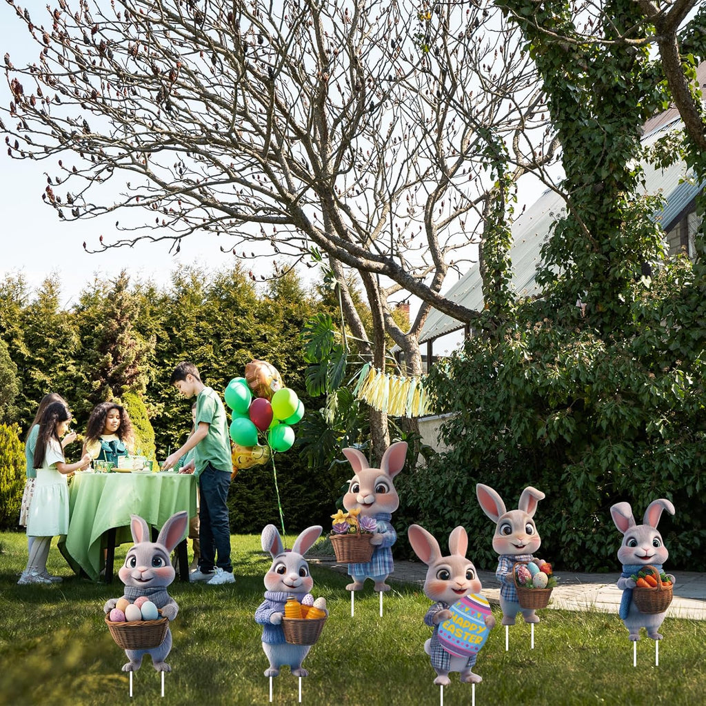 Skiennix Bunny Yard Signs - Cute Rabbit Garden Decor with Stakes for Easter Celebration | 6 Pcs Brown