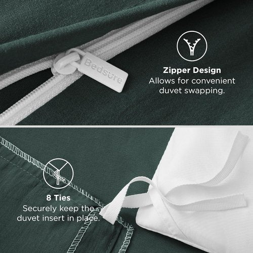 Bedsure King Size Duvet Cover Set - Forest Green, Extra Soft Prewashed Cotton-Like Polyester, 3 Pieces