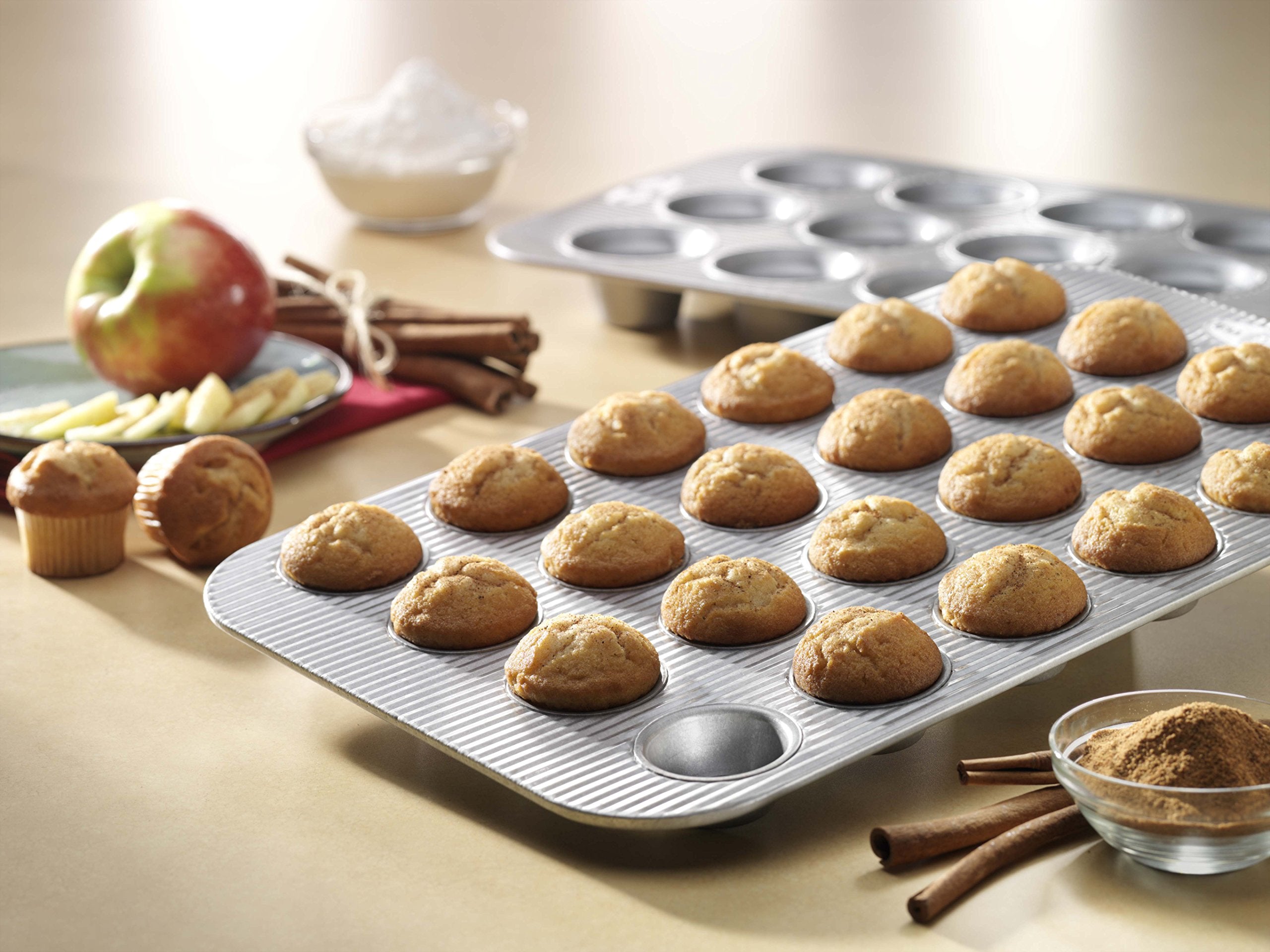 USA Pan Mini Muffin Pan, 24-Well & Standard Muffin Pan, 12-Well Bundle