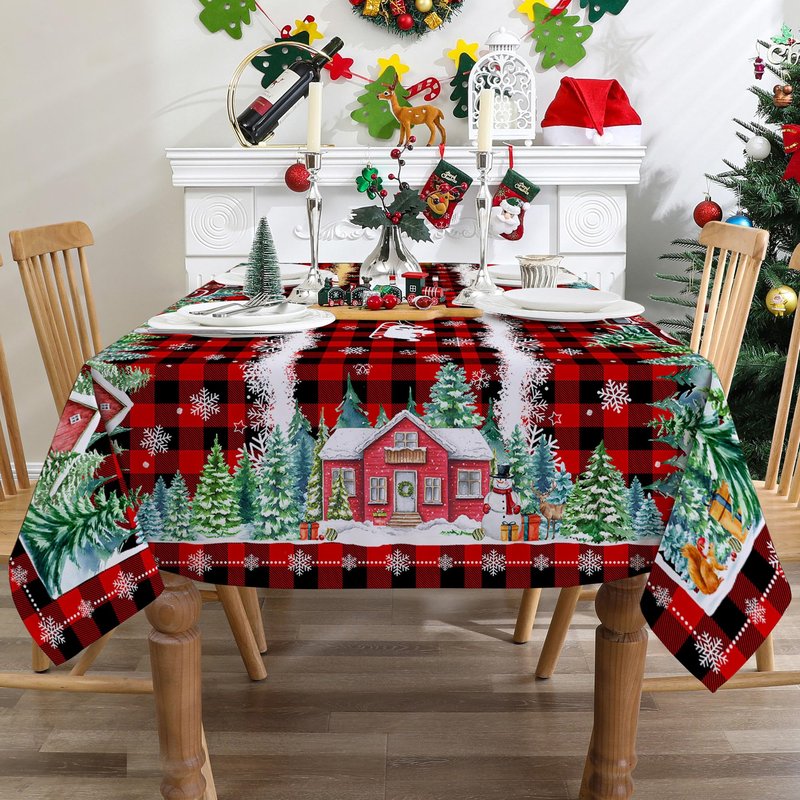 cusugbaso Christmas Tablecloth 60x84 Inches for Rectangle Tables - Red Buffalo Plaid Christmas Decor for Table - Water Resistant Xmas Table Cloth, Party Decorations for Kitchen, Home