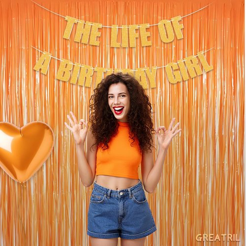 GREATRIL Orange Tinsel Curtain Backdrop - Foil Fringe Streamers for Parties | 2 Pack