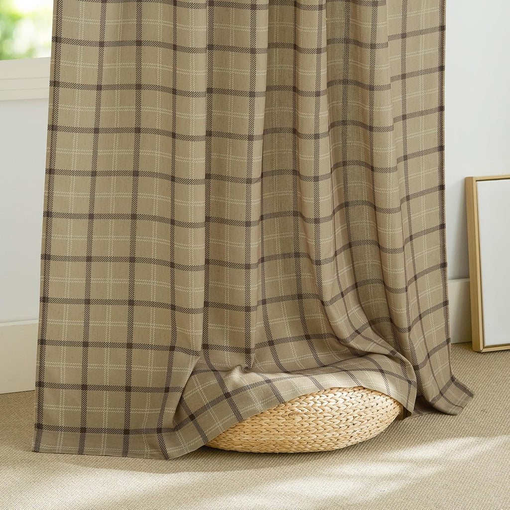 NICETOWN Linen Plaid Patterned Curtains - 84-Inch Light Filtering Privacy Shade | Semi-Sheer, 1 Pair, 52W x 84L