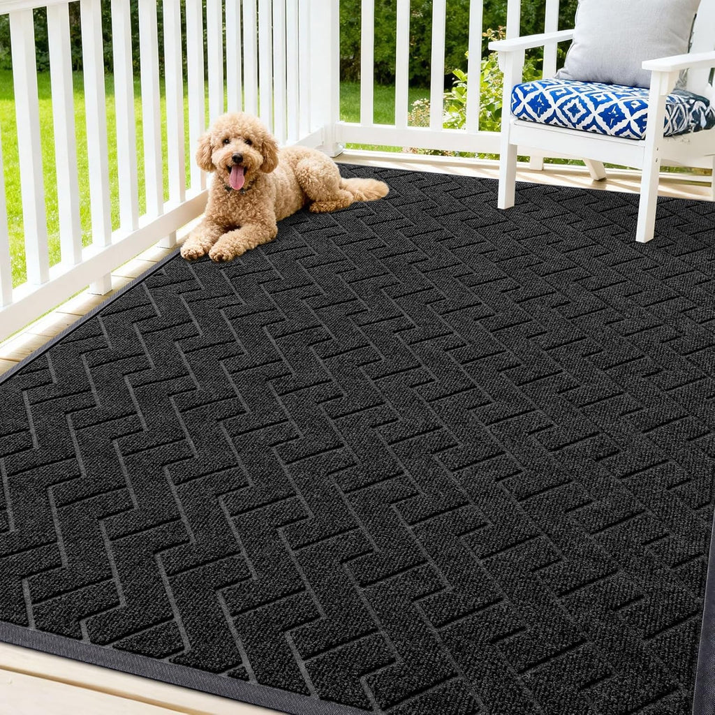 OLANLY Waterproof Front Door Mat - All-Season Indoor/Outdoor Doormat | Sturdy Natural Rubber, Herringbone Brick (Black, 71x47)