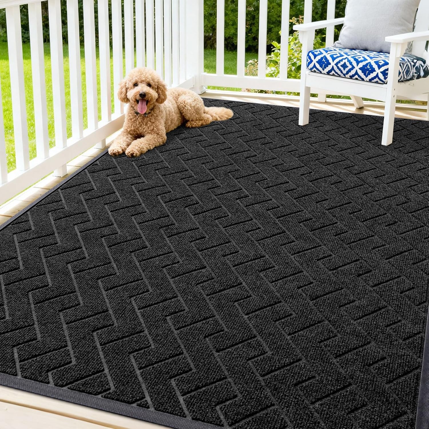 OLANLY Waterproof Front Door Mat - All-Season Indoor/Outdoor Doormat | Sturdy Natural Rubber, Herringbone Brick (Black, 71x47)