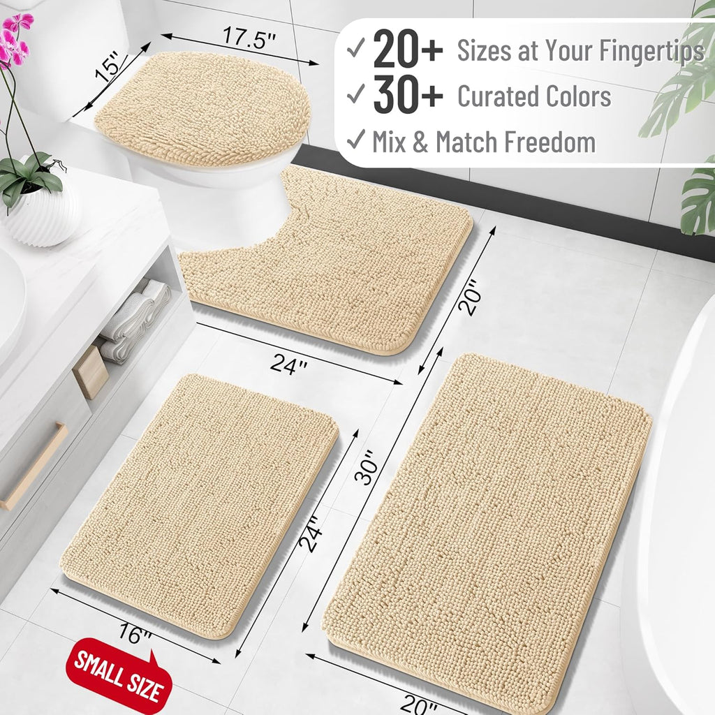 OLANLY Bath Rugs - Extra Soft Chenille, Quick Dry & Machine Washable | 35x24 Inches, Beige