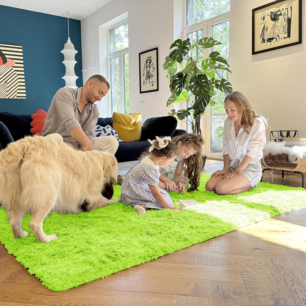 OLANLY Small Bedside Rug - Soft Fluffy Shaggy Indoor Carpet for Kids | Machine Washable, Lime Green