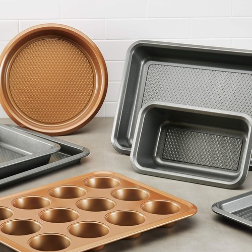 Ayesha Curry Nonstick Bakeware Set - 6-Piece Silver Set with Bread Pan, Cookie Sheet & Cake Pans
