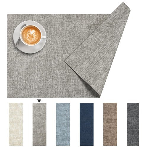 DOLOPL Placemats Set of 6, Reversible Wipeable & Heat Resistant Place Mats, Modern Faux Leather Table Mats for Kitchen, Neutral Waterproof Tablemats for Dining Table Decor, Wedding, Party(Grey)