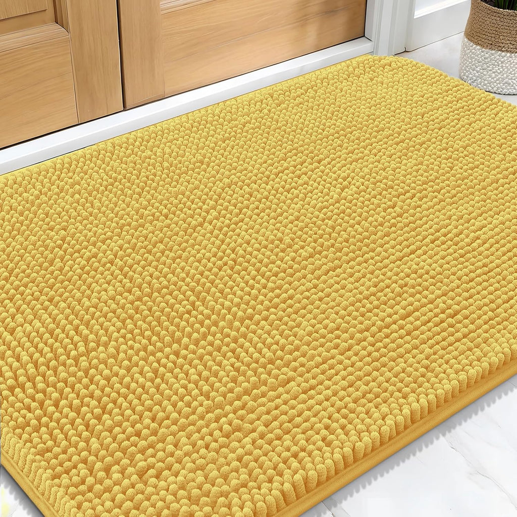 OLANLY Dog Door Mat - Absorbent Non-Slip Washable Chenille Mat for Muddy Paws | 32x20 Inches, Yellow