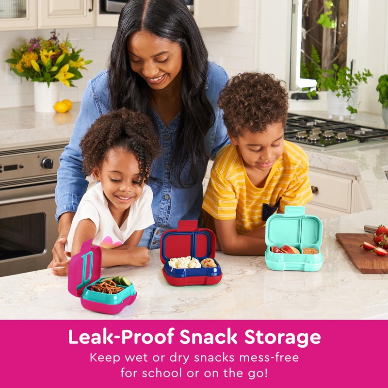 Bentgo Kids Snack - 2 Compartment Leak-Proof Bento Box Container for Snacks and Small Meals, Easy-Open Latch, Dishwasher Safe, BPA-Free for School, Daycare, & Sports - Ideal for Ages 3+ (Fuchsia/Teal)