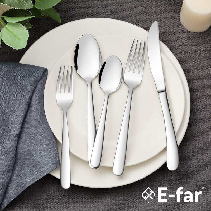 E-far Heavy Duty Silverware Set for 4, 20-Piece Stainless Steel Flatware Cutlery Set, Heavy Weight Metal Tableware Eating Utensils for Home Restaurant Weddings, Mirror Polished & Dishwasher Safe