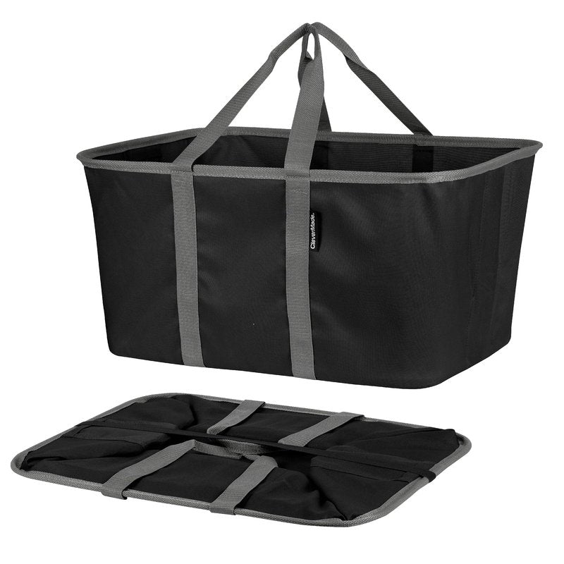 CleverMade Collapsible Laundry Tote 2-Pack (50L) – Foldable Carry-All Storage Bin for Laundry, Car Trunk, RV, Dorm & Home Organization - Black