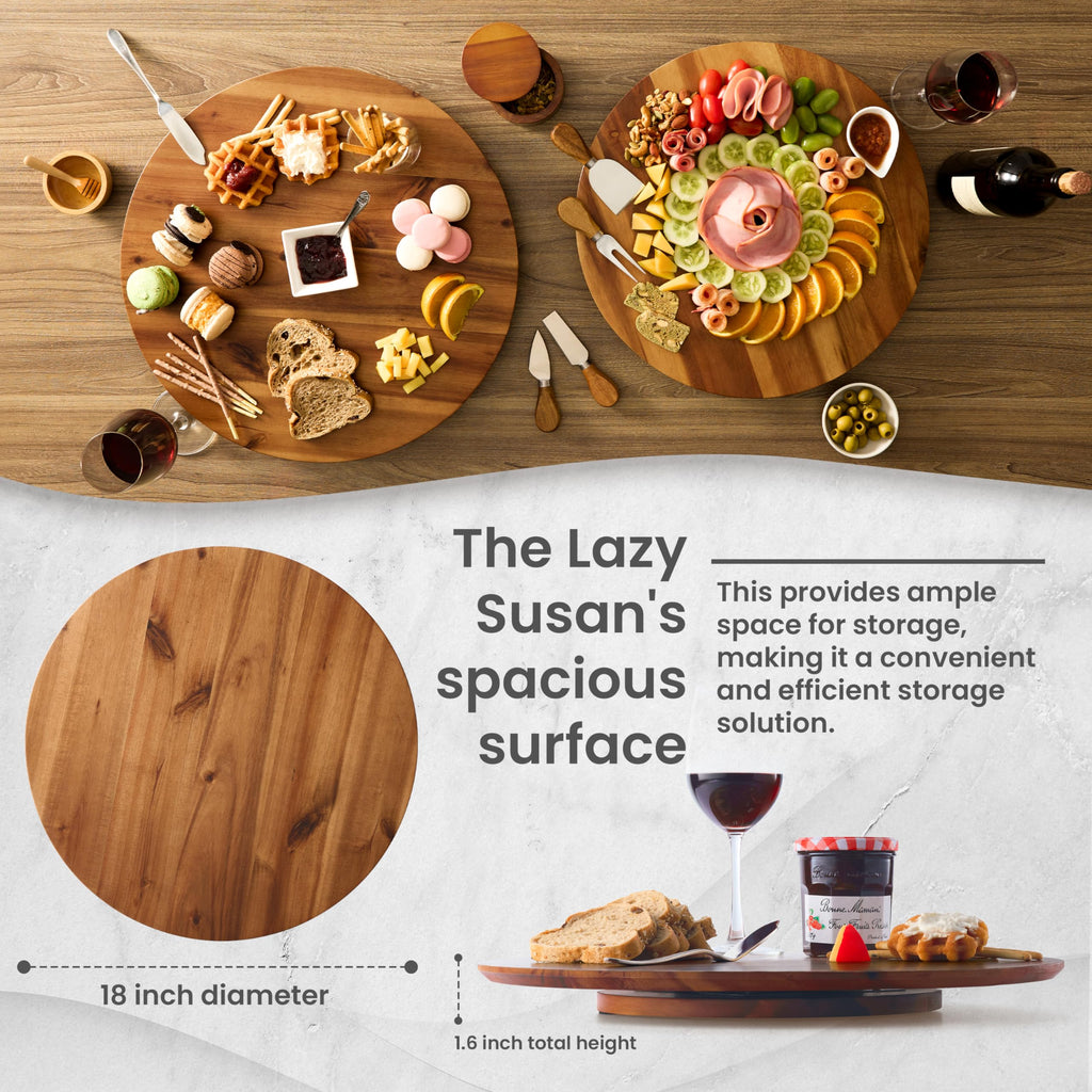 TIDITA 18" Acacia Wood Lazy Susan for Table Top - Wooden Turntable Serving Tray for Charcuterie Boards Cheese Board - Extra Large Round Lazy Susan Organizer - Kitchen Revolution for Countertop