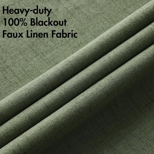 MIULEE Blackout Linen Textured Curtains - Thermal Insulated Olive Green Drapes | 42 x 84 Inch (2 Panels)