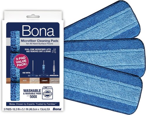 Bona Microfiber Cleaning Pads - Dual Zone Floor Care for Hardwood & Hard Surfaces | Value 3-Pack
