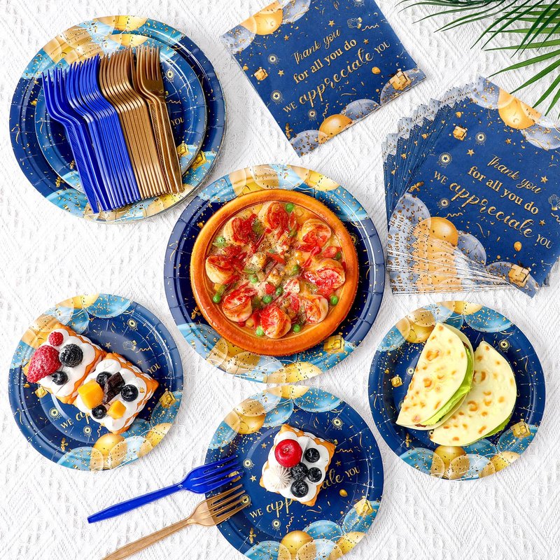 Tiangrid 96 Pcs Customer Service Week Party Supplies We Appreciate You Plates and Napkins Set for PA MA Vet Tech Week Thank You Plates Pastor Appreciation Day Employee Staff Party Favors