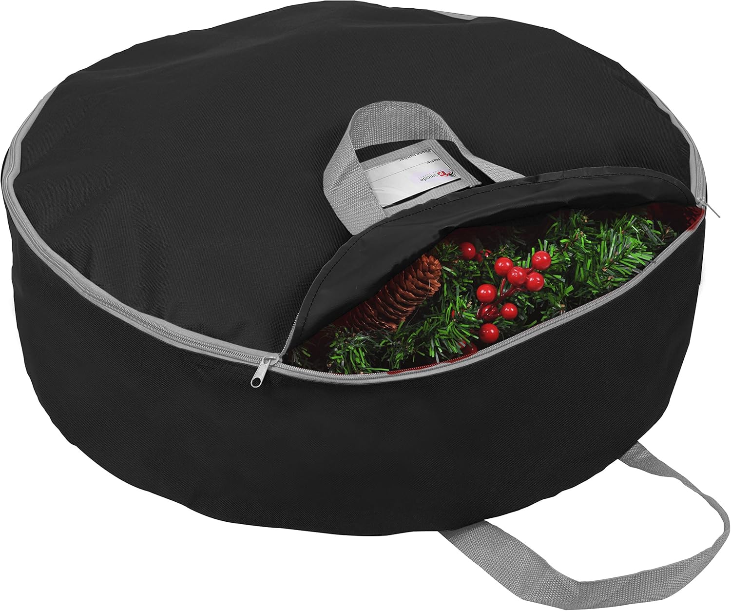 Primode Heavy Duty Christmas Wreath Storage Bag - Durable 600D Oxford Polyester - 24" Black Container with Handles