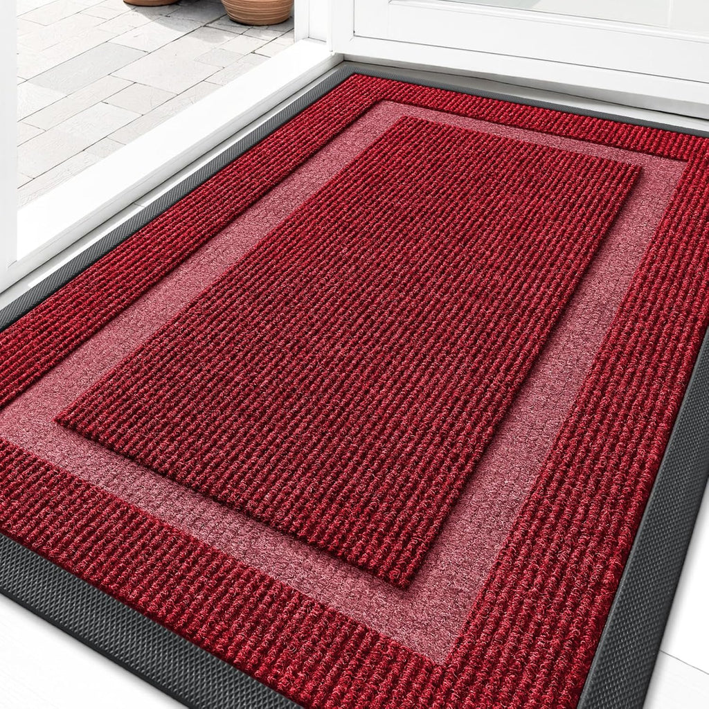 OLANLY Waterproof Front Door Mat - All-Season Indoor/Outdoor Doormat, Easy Clean, 33x21, Wine Red