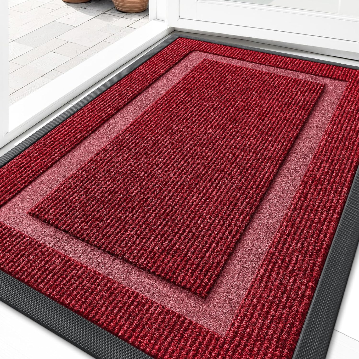 OLANLY Waterproof Front Door Mat - All-Season Indoor/Outdoor Doormat, Easy Clean, 33x21, Wine Red