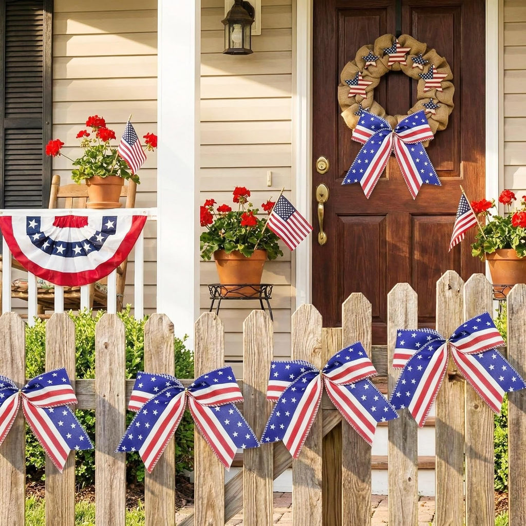 Patriotic USA Bows by 4th of July Decorations | 12-Pack Red, White & Blue Wreath Bows for Independence Day