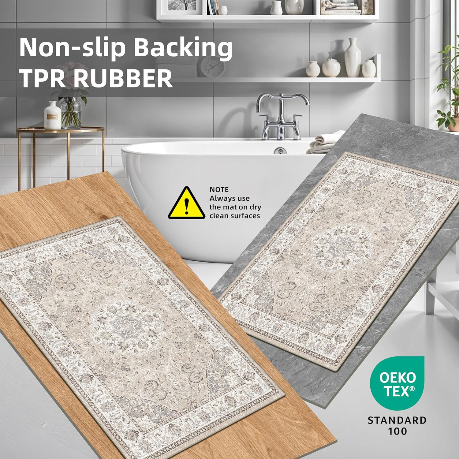 Skiennix Kitchen Runner Rug Set - Washable Non-Slip Floor Mats for Sink & Stove | Soft Low Pile, Water-Resistant, Beige (2x3 + 2x4)