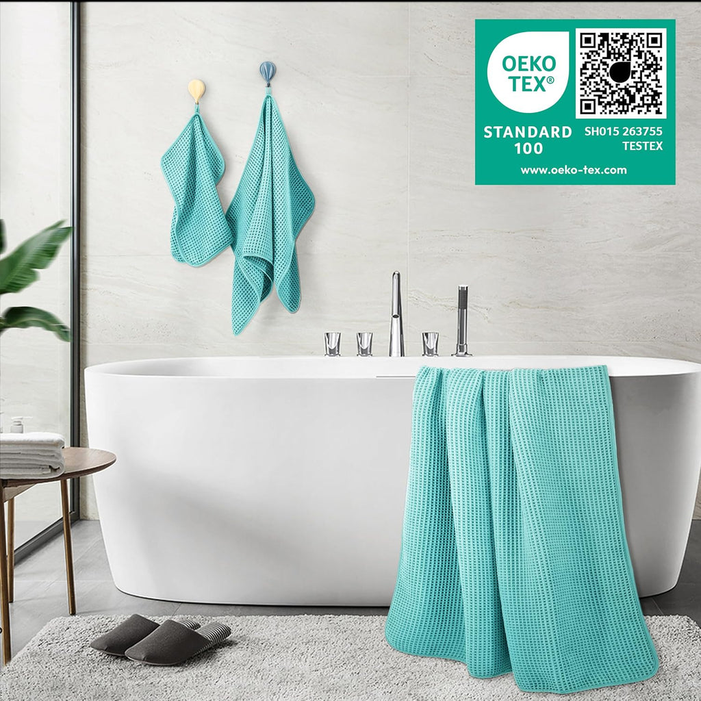 POLYTE Microfiber Bath Towel Set - Quick Dry, Lint-Free, Oversize, 6 Pieces | Waffle Weave Design