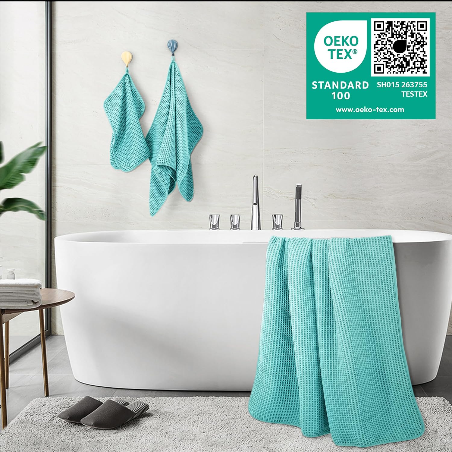 POLYTE Microfiber Bath Towel Set - Quick Dry, Lint-Free, Oversize, 6 Pieces | Waffle Weave Design