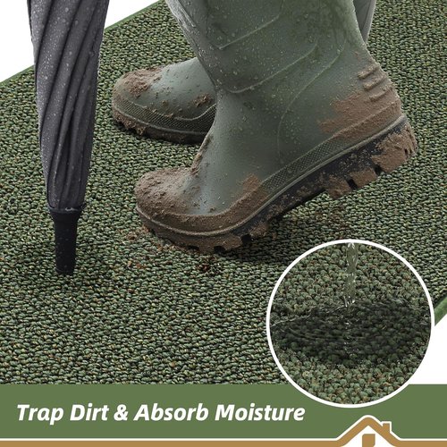 BEQHAUSE Dirt Trapper Door Mat - Non-Slip, Washable, Dirt Resistant | 20" x 32", Green Entryway Mat