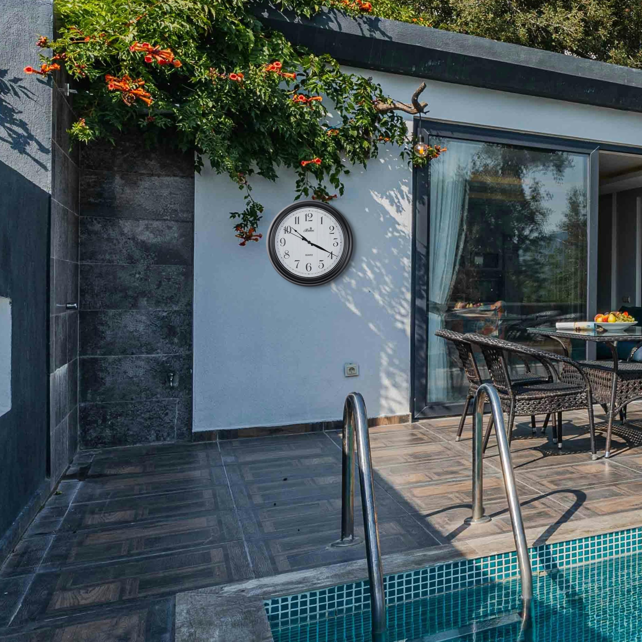 Alakai 18 Inch Indoor Outdoor Waterproof Wall Clock – Non-Ticking Wall Decorative Clock, Battery Operated, Durable, Silent, Quality Quartz Movement Analog Clock for Porch, Pool, Deck, Patio, Bathroom