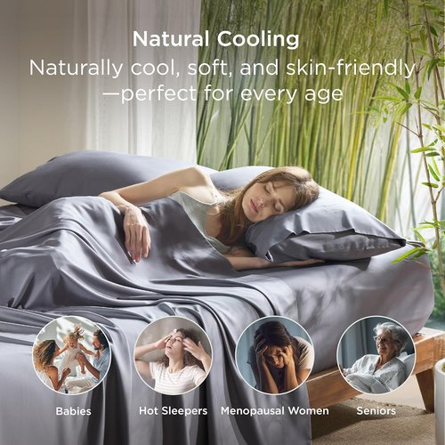 Bedsure King Size Pillow Cases - Cooling Bamboo Rayon Pillow Covers, Silky Soft Dark Grey, 20x36 Inches