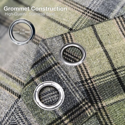 always4u Woolen Look Plaid Curtains Modern Window Panels Green Check Tartan Curtains for Living Room Bedroom 2 Panels Green 54 * 95 Inches