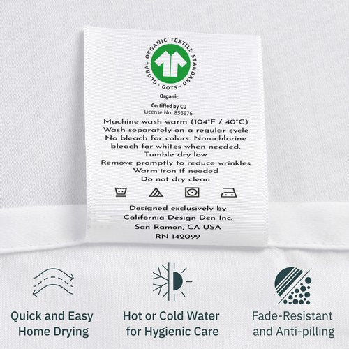 California Design Den 2-Pack 100% Organic Cotton Twin Fitted Sheets only, Soft & Crisp Percale, Lightweight, Snug-Fit, 2X Twin Deep Pocket Fitted Sheet - White
