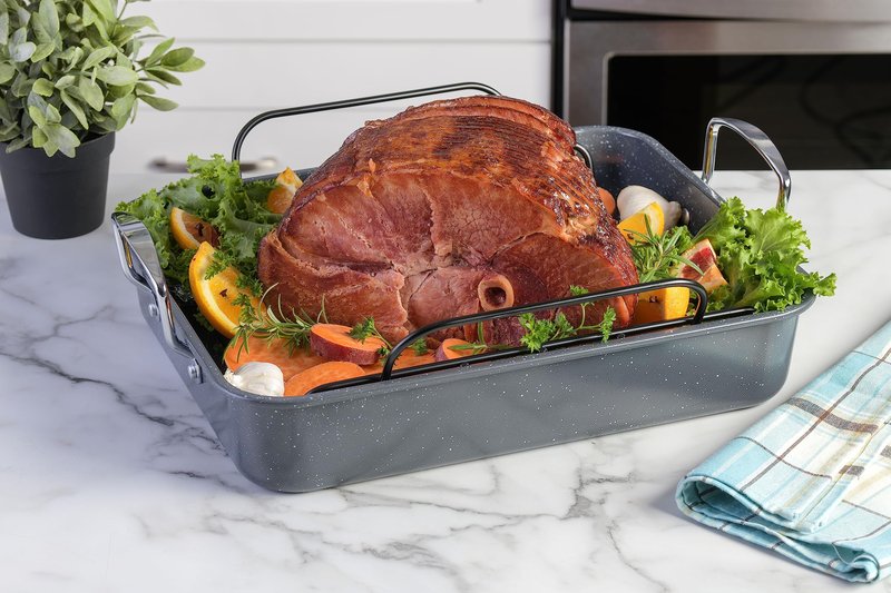 Kenmore Keaton Grey Speckle 16.5" x 12.5" x 3,2" Carbon Steel Roaster W/Rack