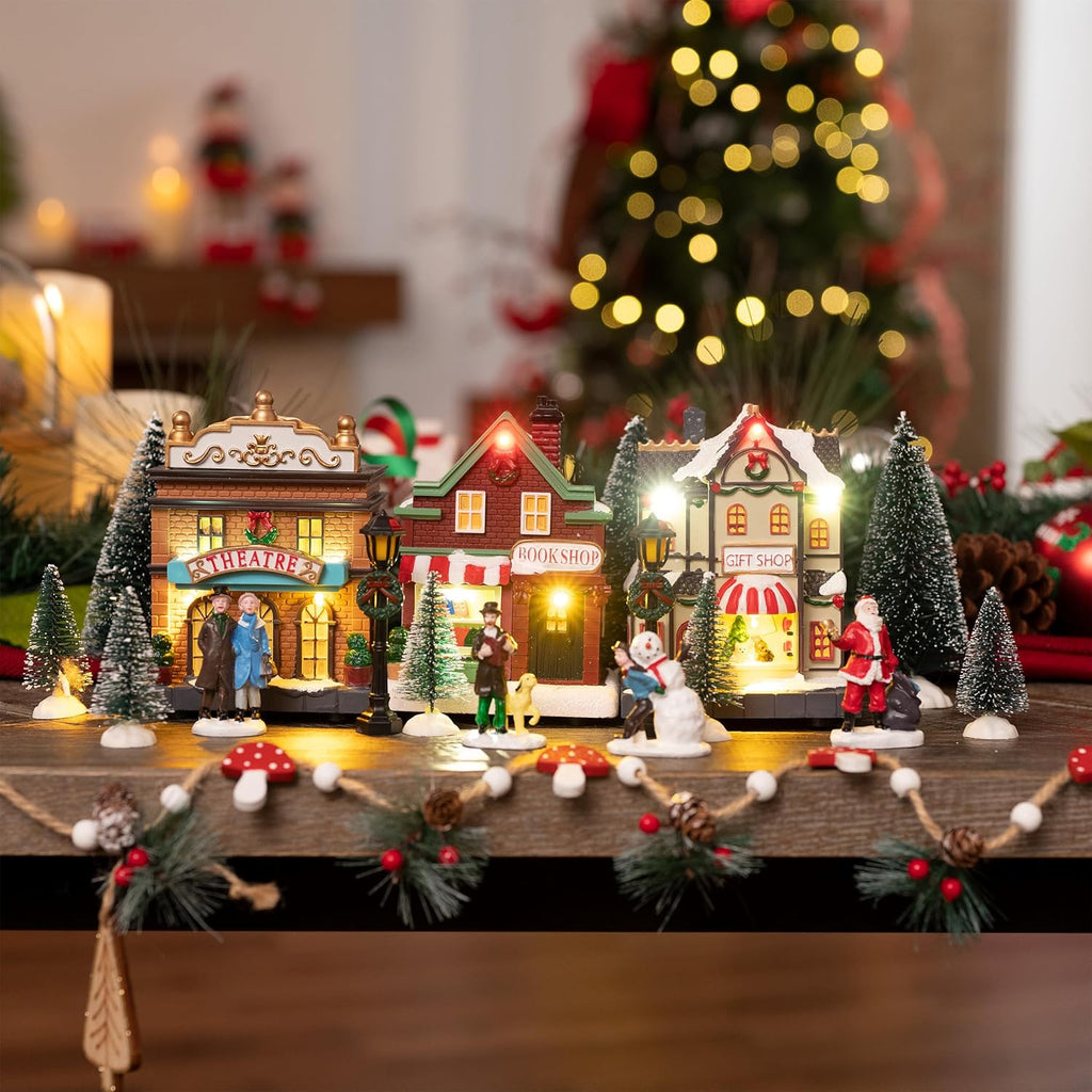 Valery Madelyn Pre-Lit Christmas Village Set - Battery Operated Holiday Figurines | 17-Piece Tabletop Decor