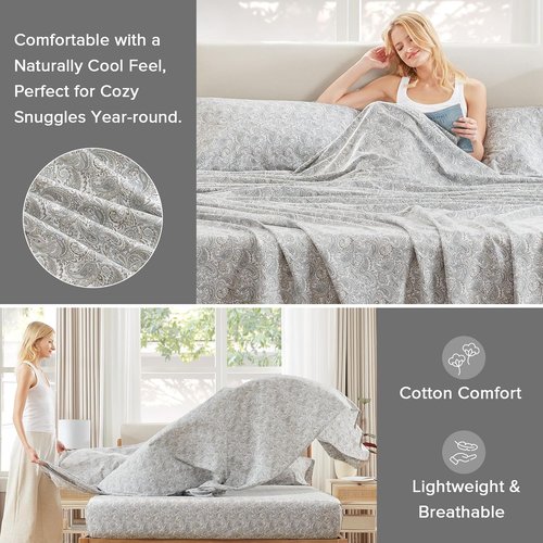 Comfort Spaces King Cotton Sheets - Breathable & Soft All-Season Set | 14" Pocket Fits Up to 16" Mattress, Paisley Multi 4 Piece