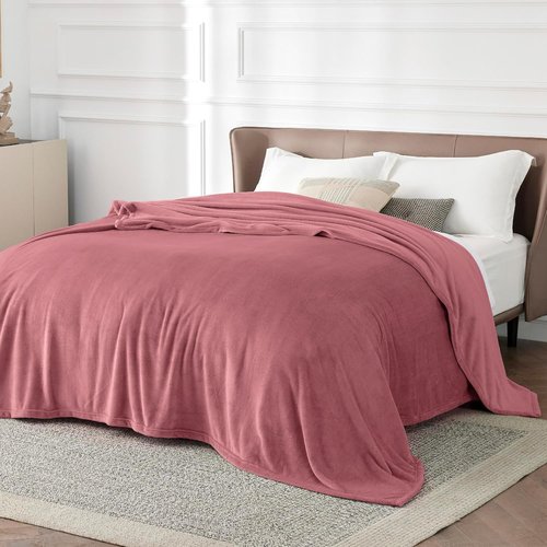 Bedsure GentleSoft Fleece Bed Blanket - Soft, Lightweight, Cozy Queen Size in Dusty Rose | 90x90 Inches
