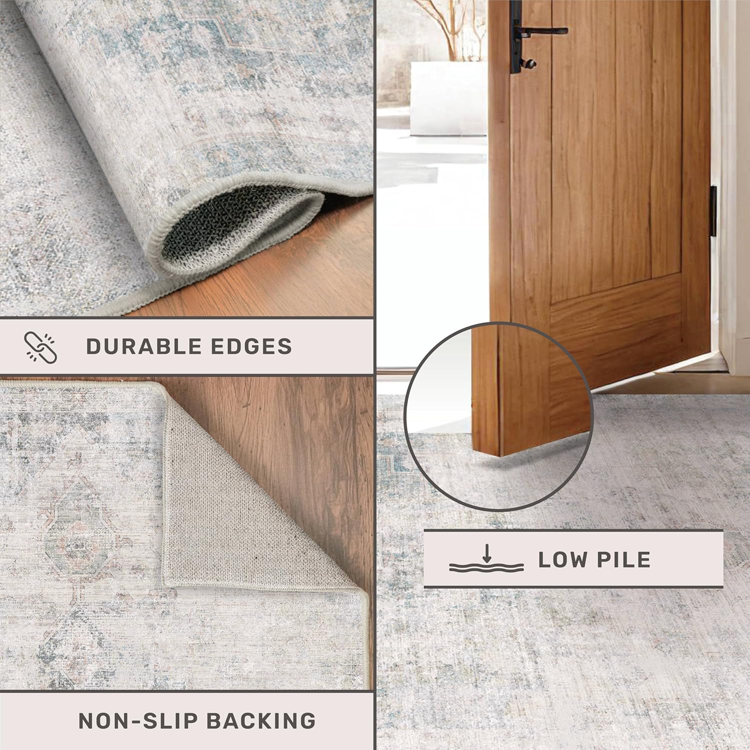 Skiennix Low Pile Office Rugs - 5x7 Abstract Non-Slip Rugs for Living Room & Entryway, Cream Slate Blue