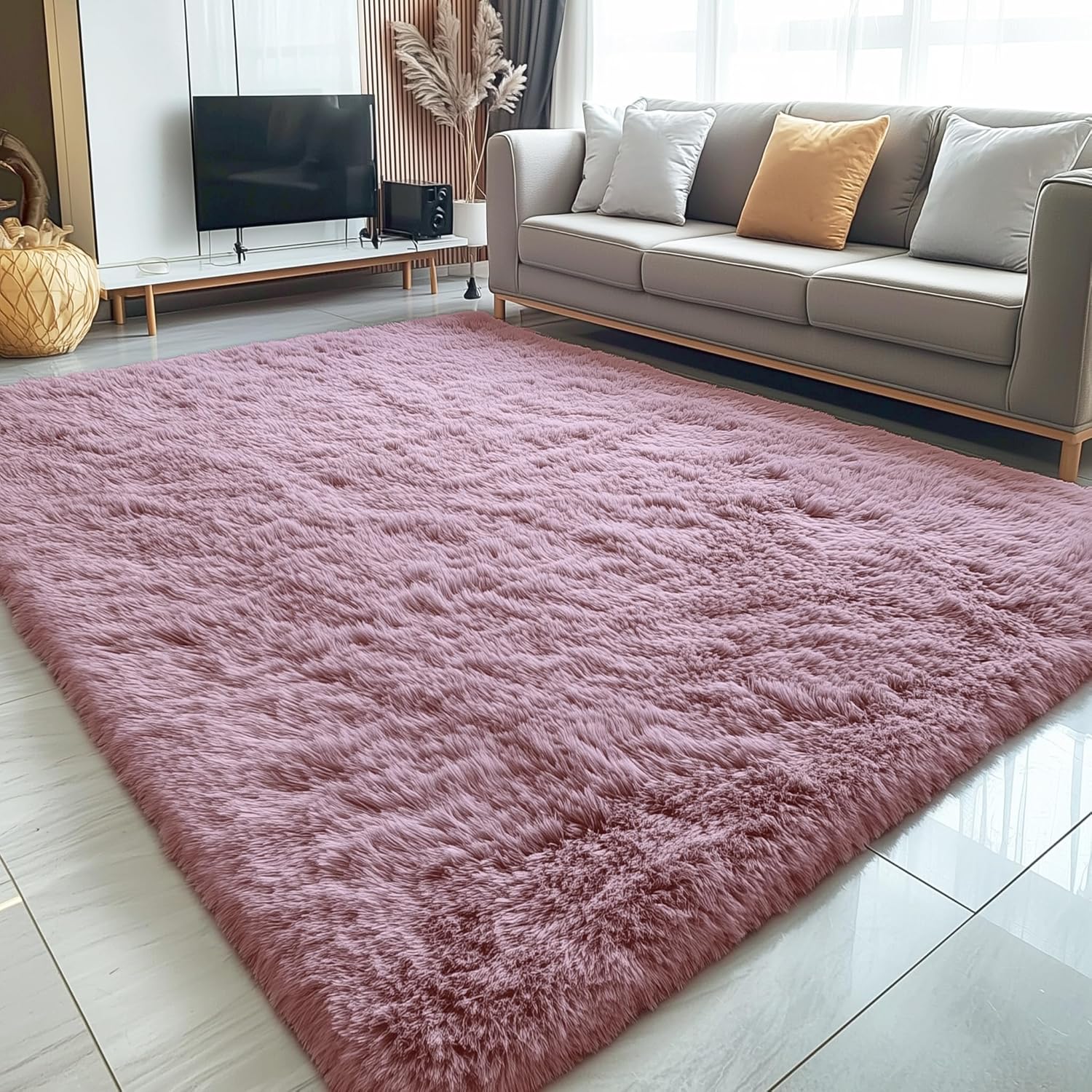 OLANLY Large Area Rug - Soft Fluffy Shaggy Carpet for Living Room & Bedroom | 9x12 Blush Color