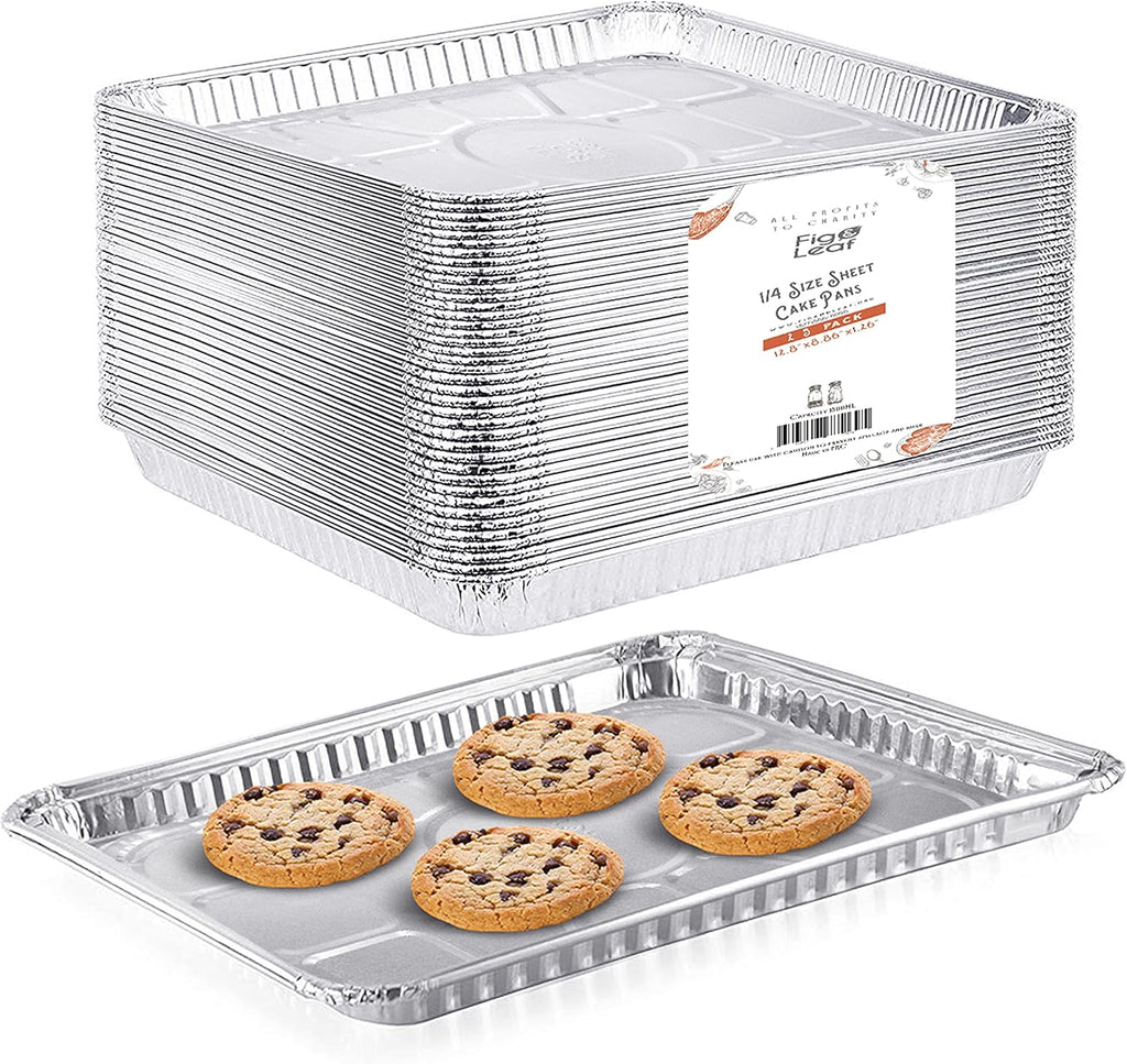 Skiennix Disposable Aluminum Foil Baking Sheets - 1/4 Size Cookie Trays | Heavy Duty Nonstick | 12.8” x 8.9” (25 Pack)