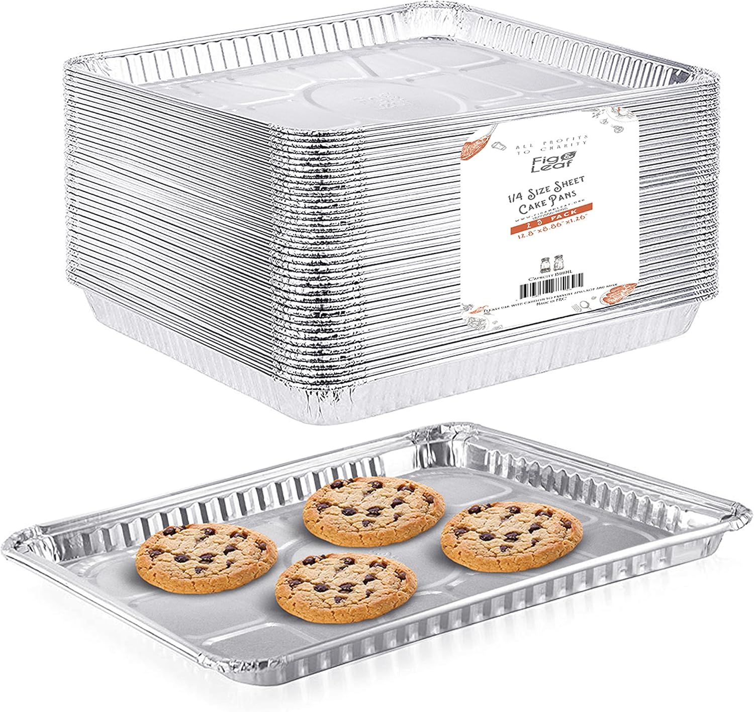 Skiennix Disposable Aluminum Foil Baking Sheets - 1/4 Size Cookie Trays | Heavy Duty Nonstick | 12.8” x 8.9” (25 Pack)