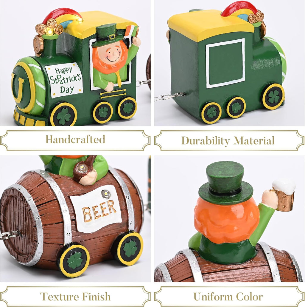 Valery Madelyn St. Patrick's Day Decorations - Lighted LED Leprechaun Train with Shamrock & Pot of Gold | Festive Table Centerpiece