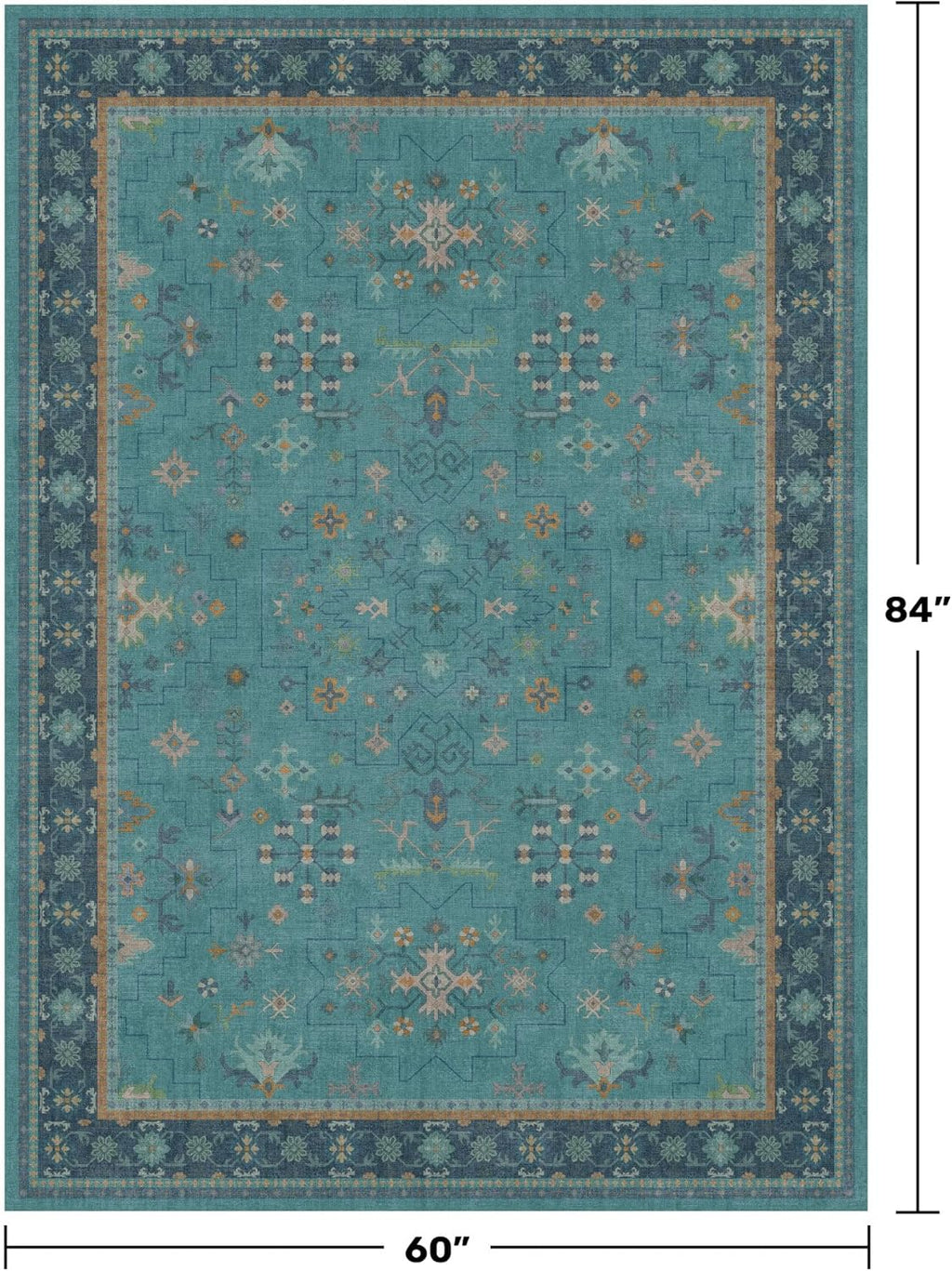 Skiennix 5x7 Teal Rug - Modern Boho Turquoise Low-Pile Carpet | Washable Non-Slip Design
