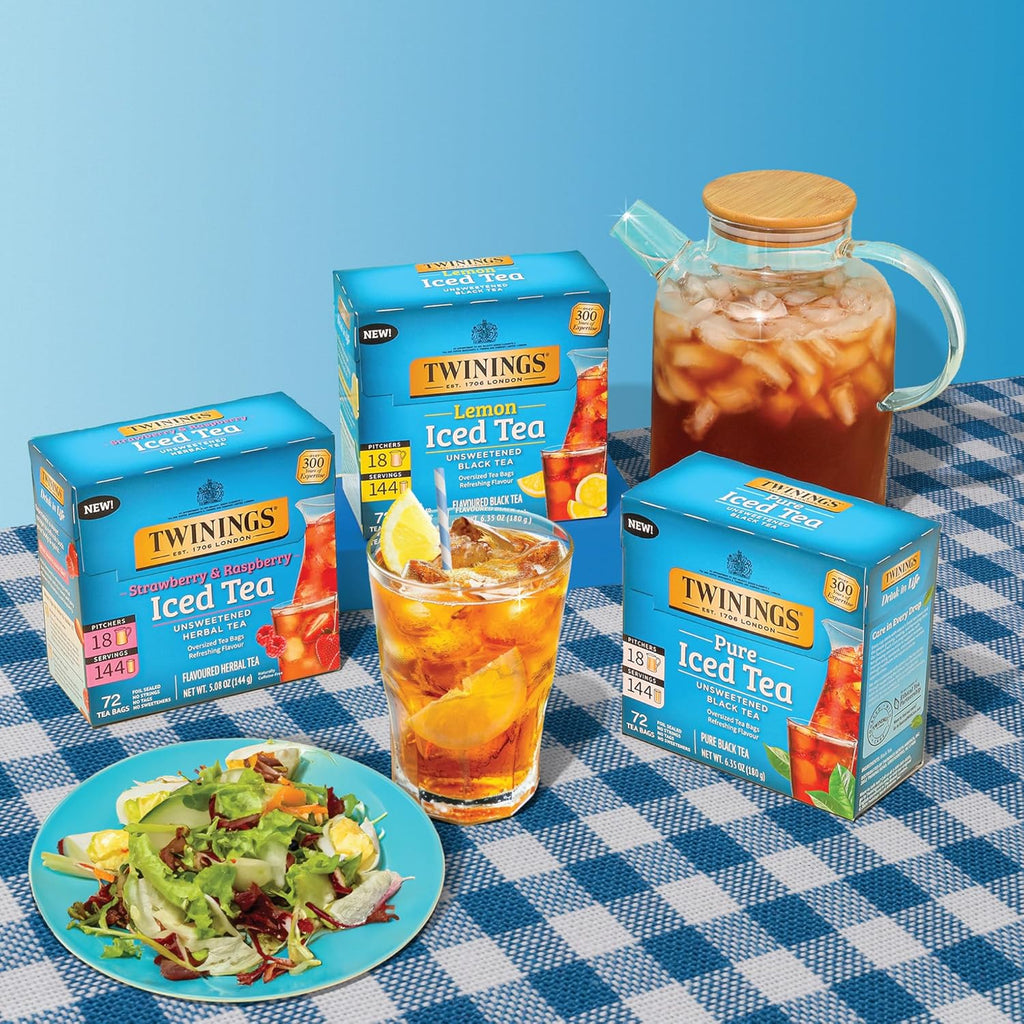 Twinings Strawberry & Raspberry Herbal Iced Tea - 72 Oversized Tea Bags, Unsweetened & Caffeine-Free