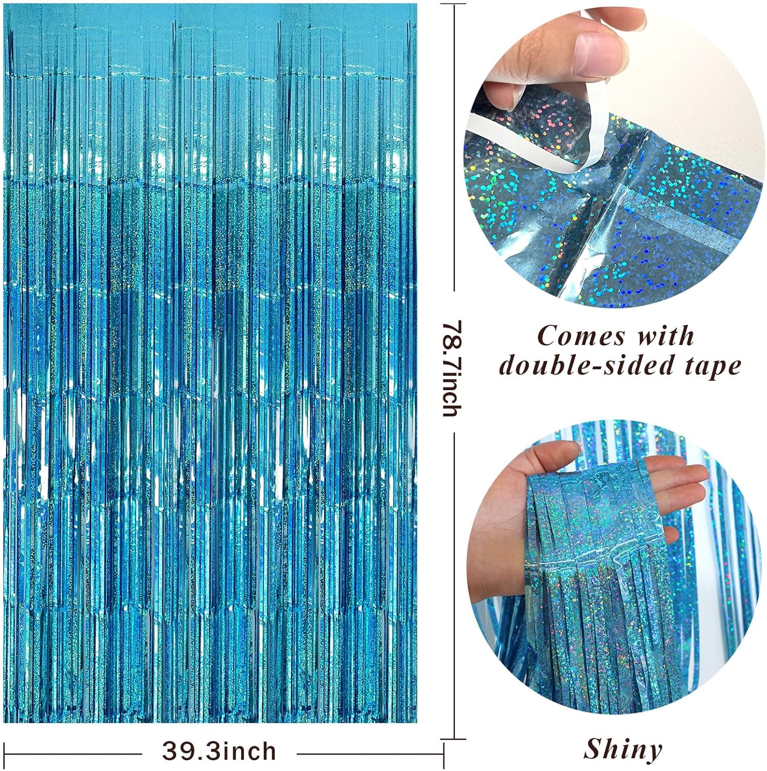 Skiennix 2-Pack Blue Party Backdrop Curtains - Metallic Tinsel Foil Fringe for Ocean-Themed Decor