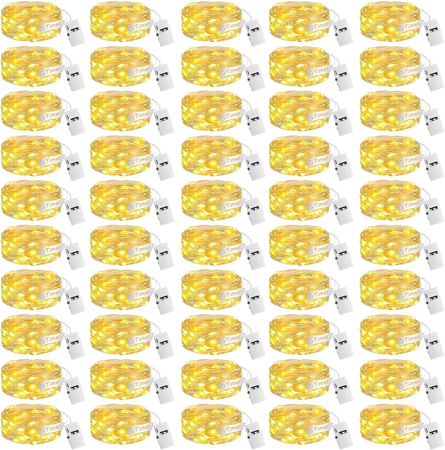 Skiennix 50-Pack Fairy Lights - 7ft Battery Operated Twinkle Lights with Timer | Warm White Decor for Christmas Trees, Parties & DIY Projects