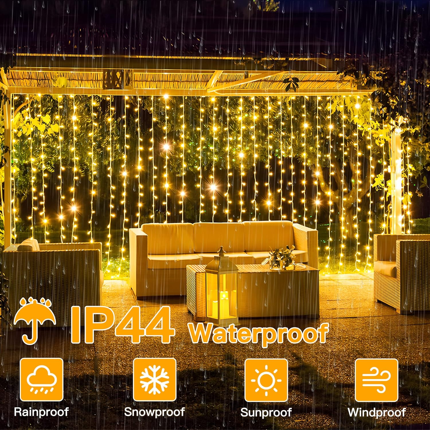 Ollny 200 LED Curtain Lights - 6.6x6.6ft Dimmable Fairy Lights with Remote & Timer | Warm White Indoor Decor