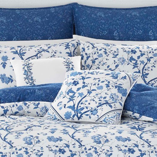 Laura Ashley Home - King Duvet Cover Set, Reversible Cotton Bedding with Matching Shams, Stylish Home Decor for All Seasons (Elise Medium Blue, King)