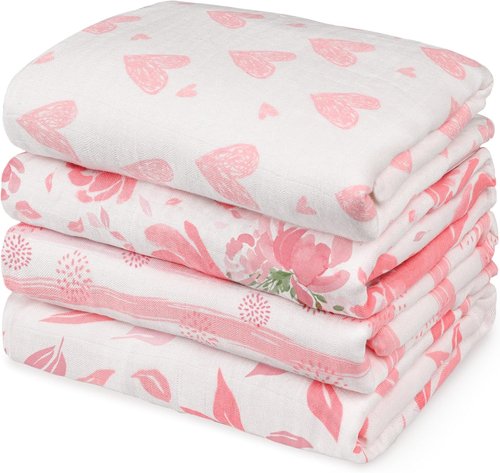 GLLQUEN Baby Muslin Swaddle Blankets - Soft & Breathable 4-Pack (35" x 40") | Perfect Newborn Gift